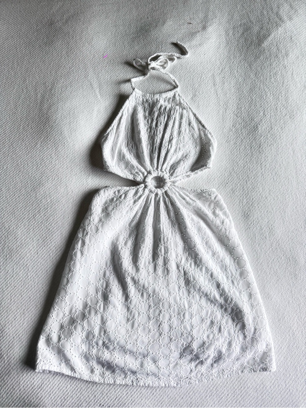 Sim & Sam 100% Cotton White Eyelet Halter Cutout Mini Dress size XS